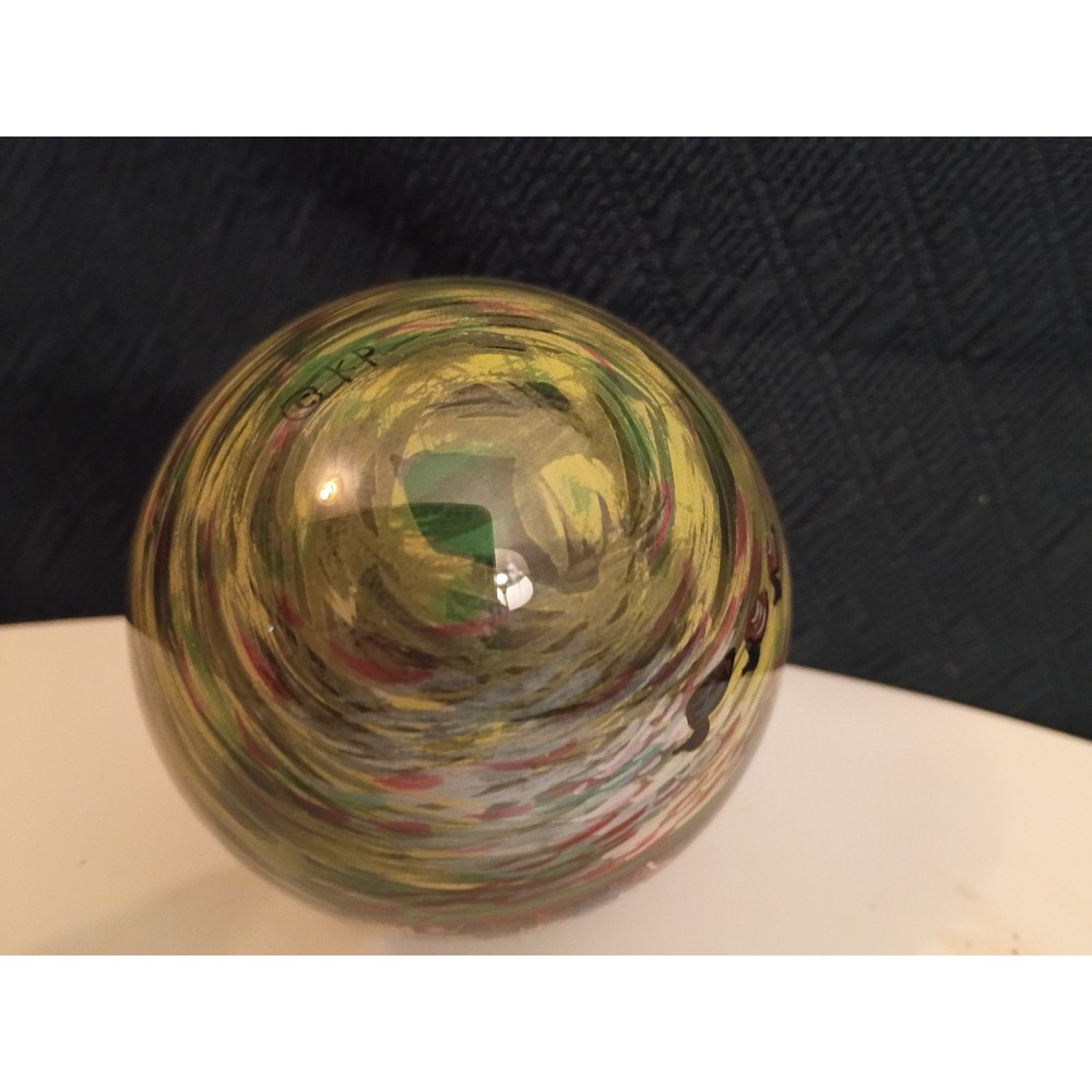 Hand Painted Glass Ball Ornament Swan Boat Park Scene Landscape Gold Cap - Picture 5 of 5